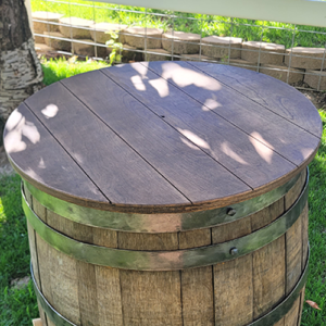 round tabletop for whiskey barrel