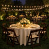 ivory tablecloths with brown chairs