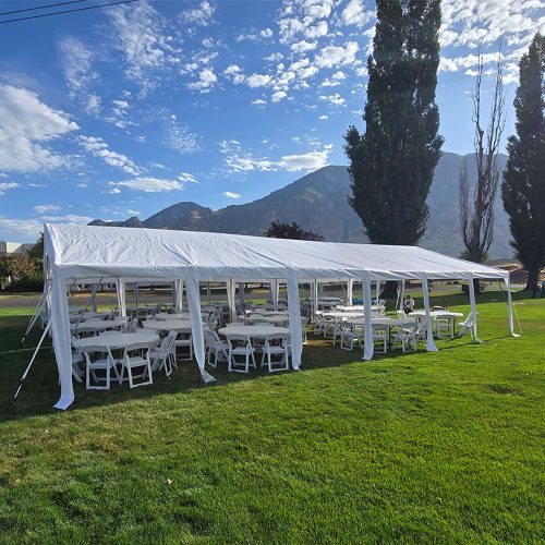party tent with chairs and tables